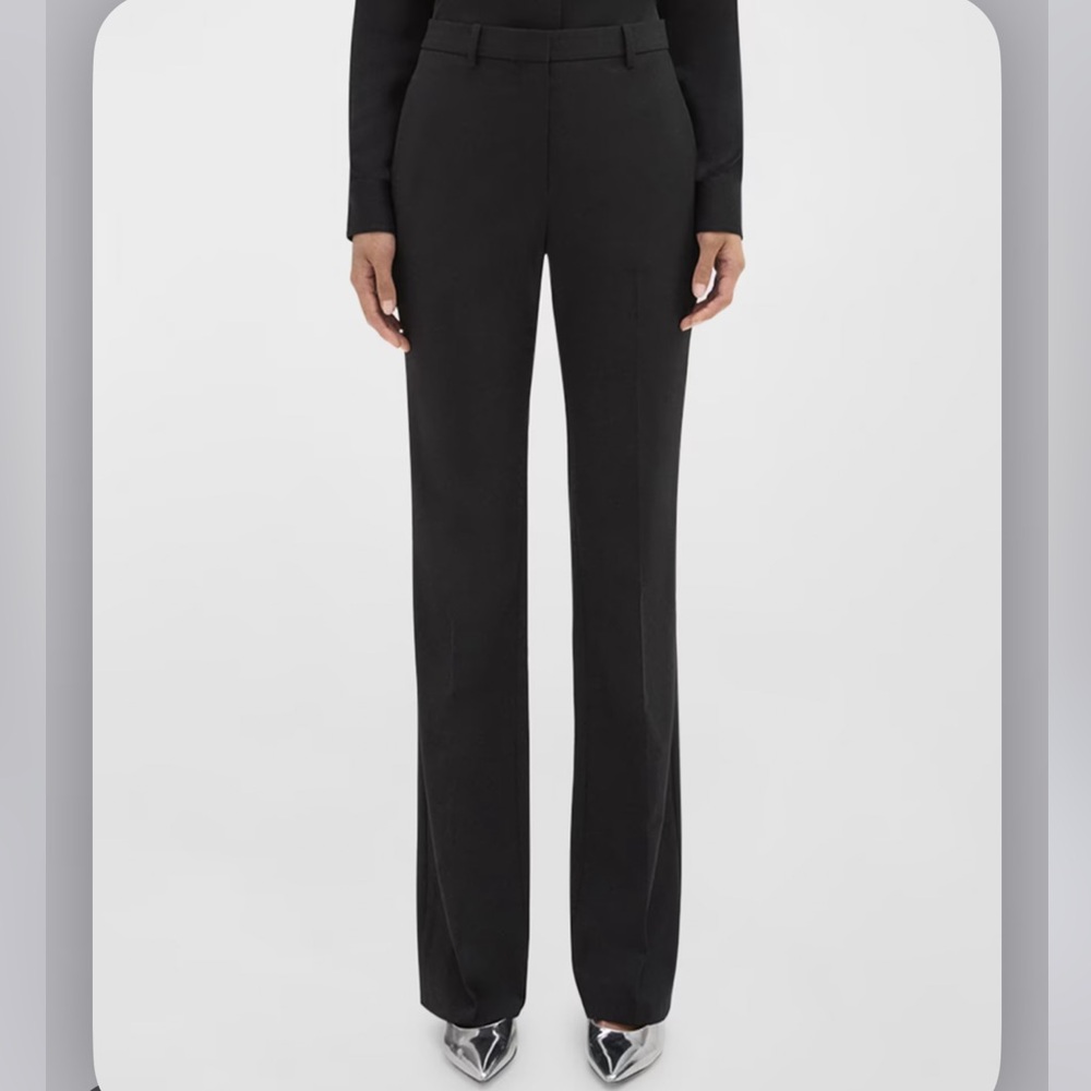 Theory Black Straight-Leg Wool Trousers